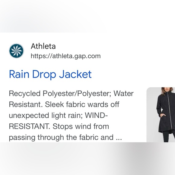 Athleta black rain drop jacket w/ adjustable hood and waist size medium NWOT - Picture 7 of 7